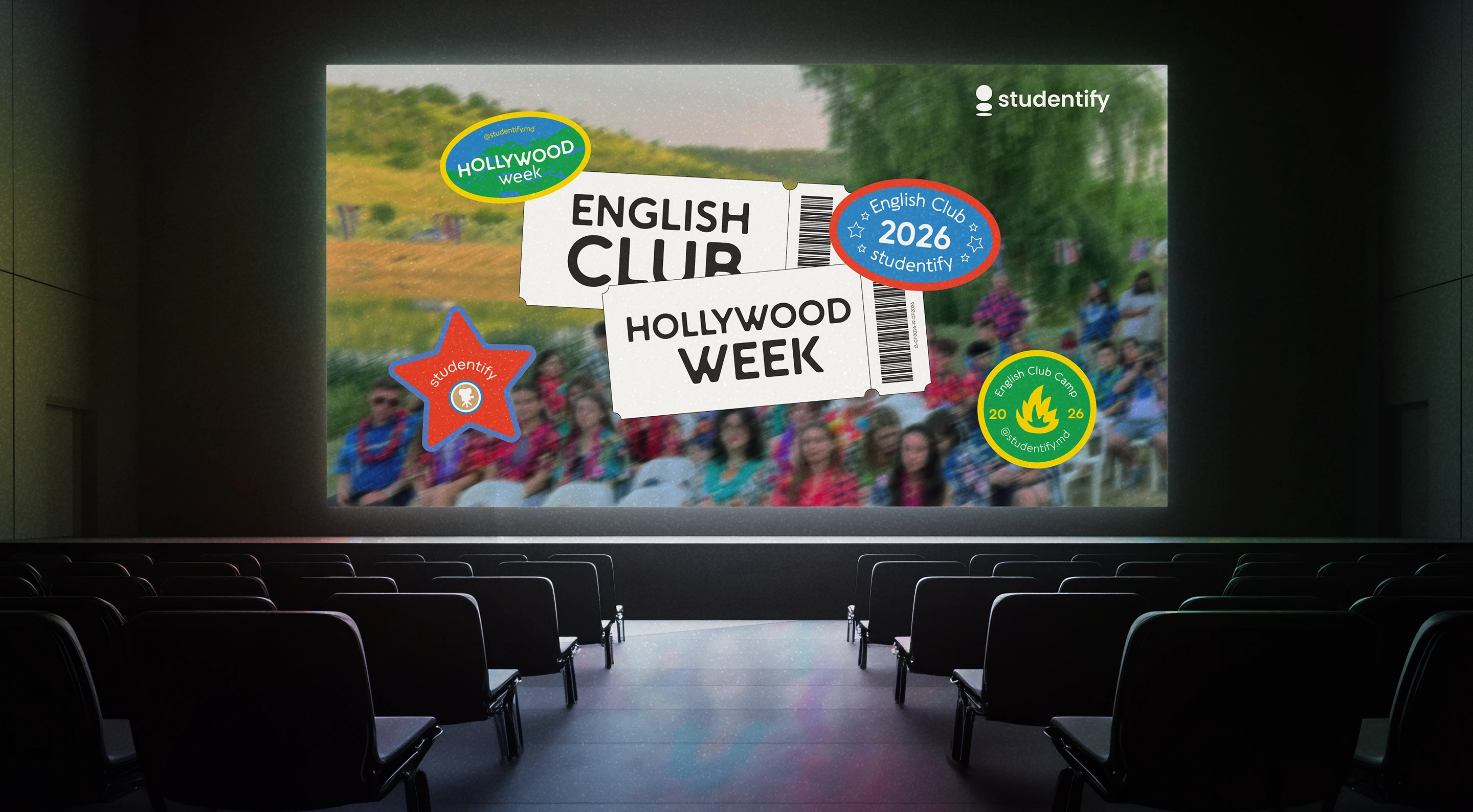 English Club Hollywood Week artwork projected onto a cinema screen