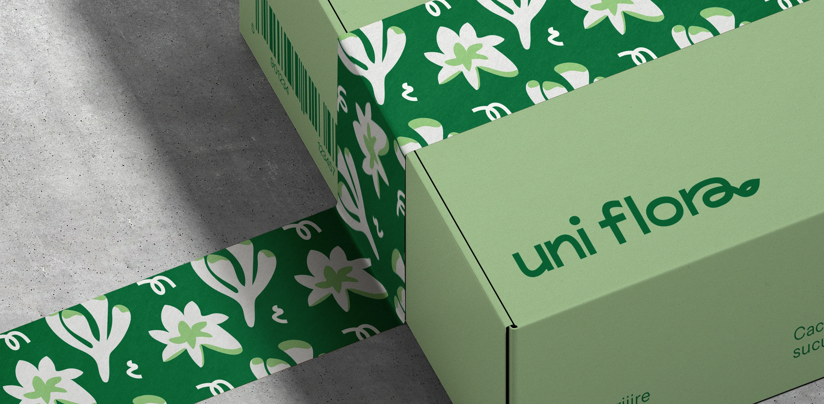 Green Uniflora packaging with a botanical pattern and wordmark