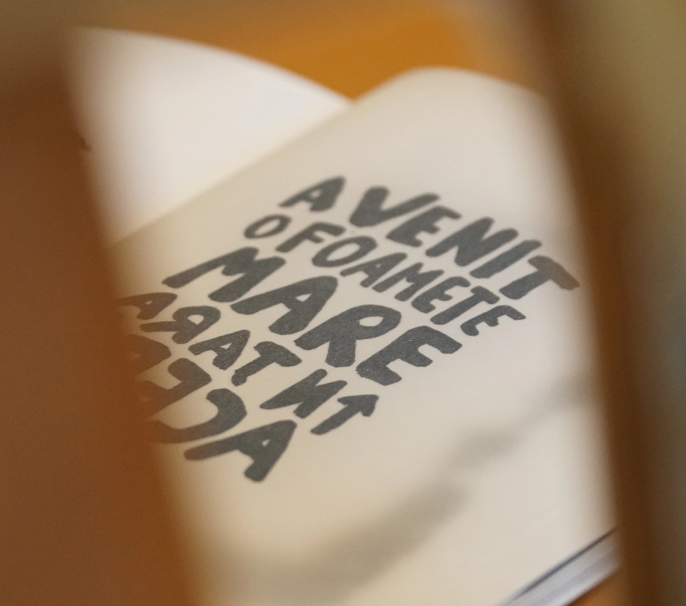 Hand-drawn lettering and printed textures on the book’s pages