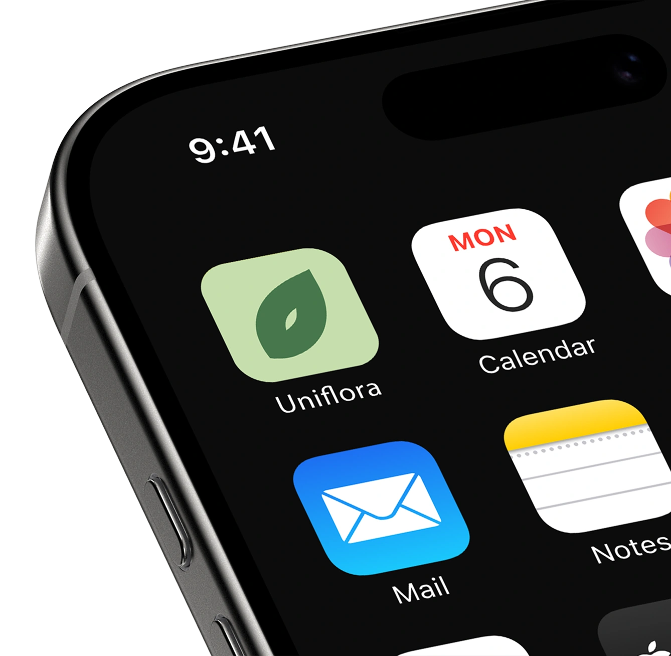 Uniflora leaf icon displayed on a smartphone home screen